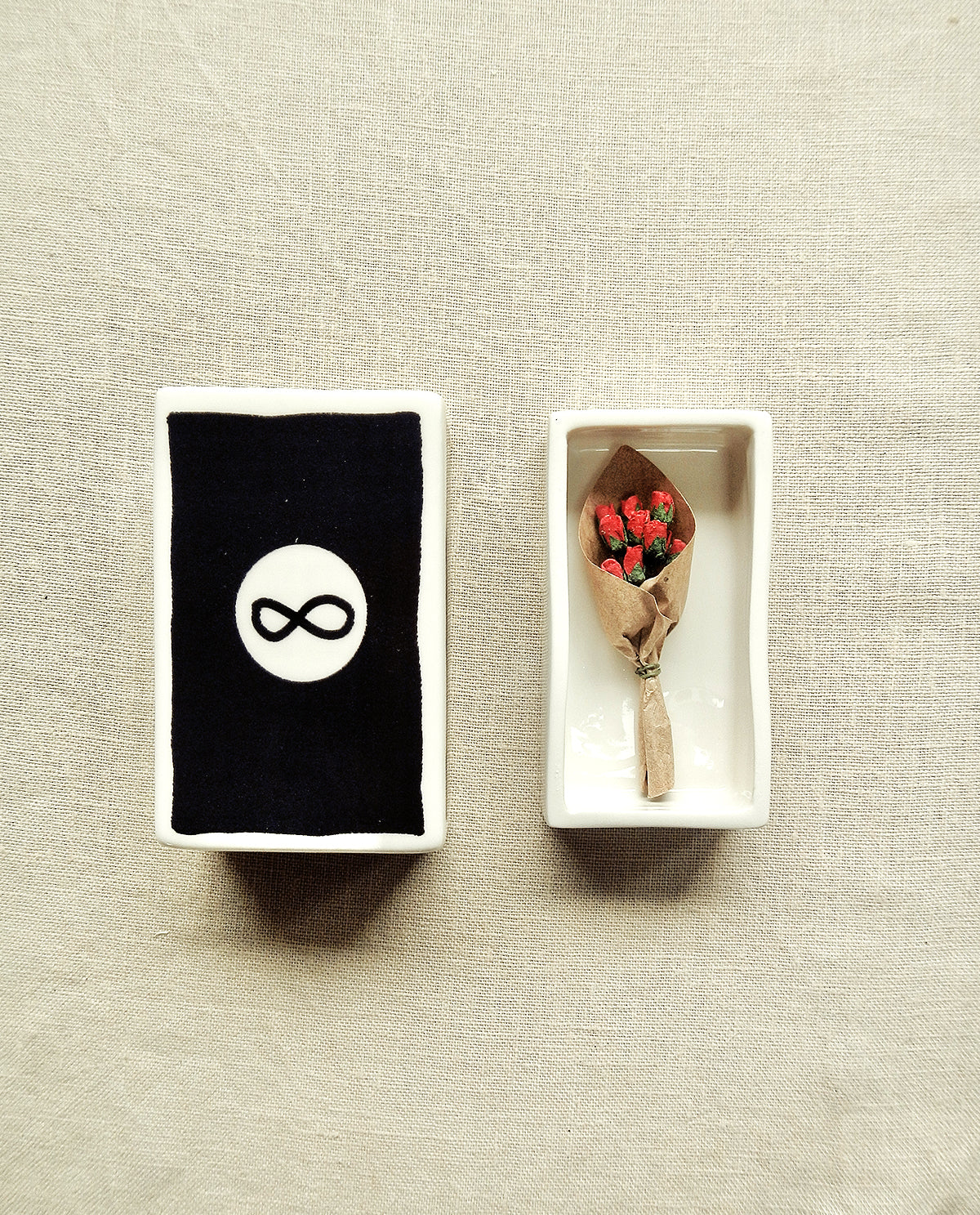 Hand-illustrated ceramic matchbox with 8 Ball illustration