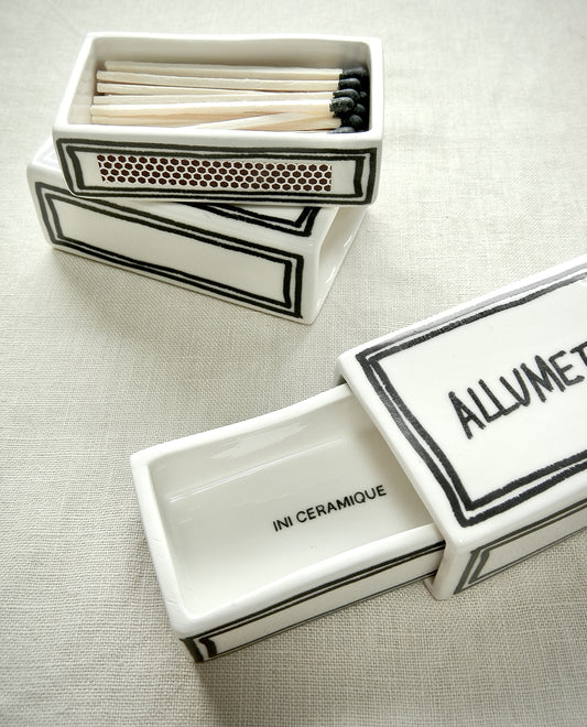 Ceramic matchbox with handwritten “Allumettes” design