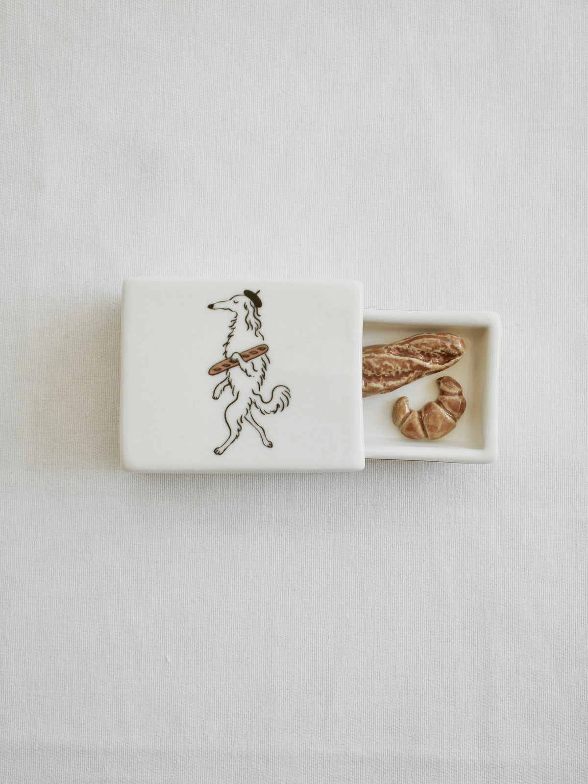'Baguette Dog' Mini Ceramic Matchbox