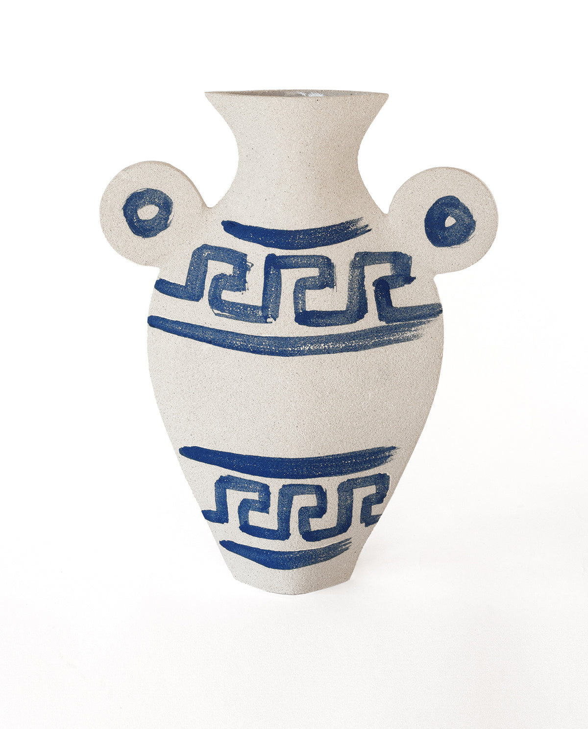 Hand-painted greek vase by INI CERAMIQUE with geometric patterns and textured finish