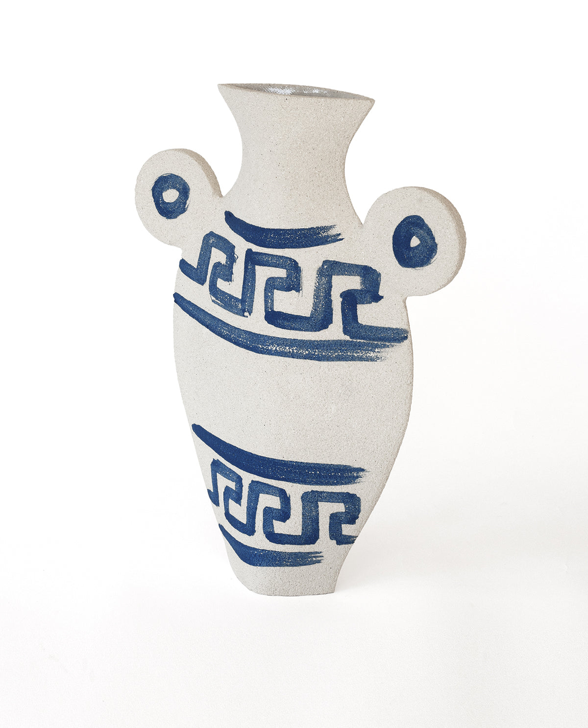 Hand-painted greek vase by INI CERAMIQUE with geometric patterns and textured finish