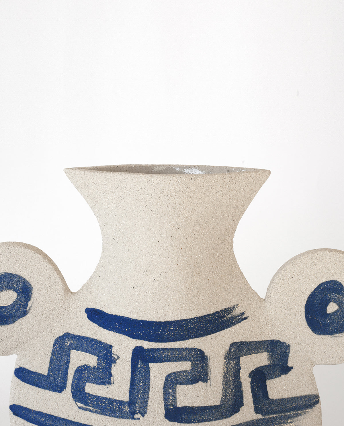 Hand-painted greek vase by INI CERAMIQUE with geometric patterns and textured finish