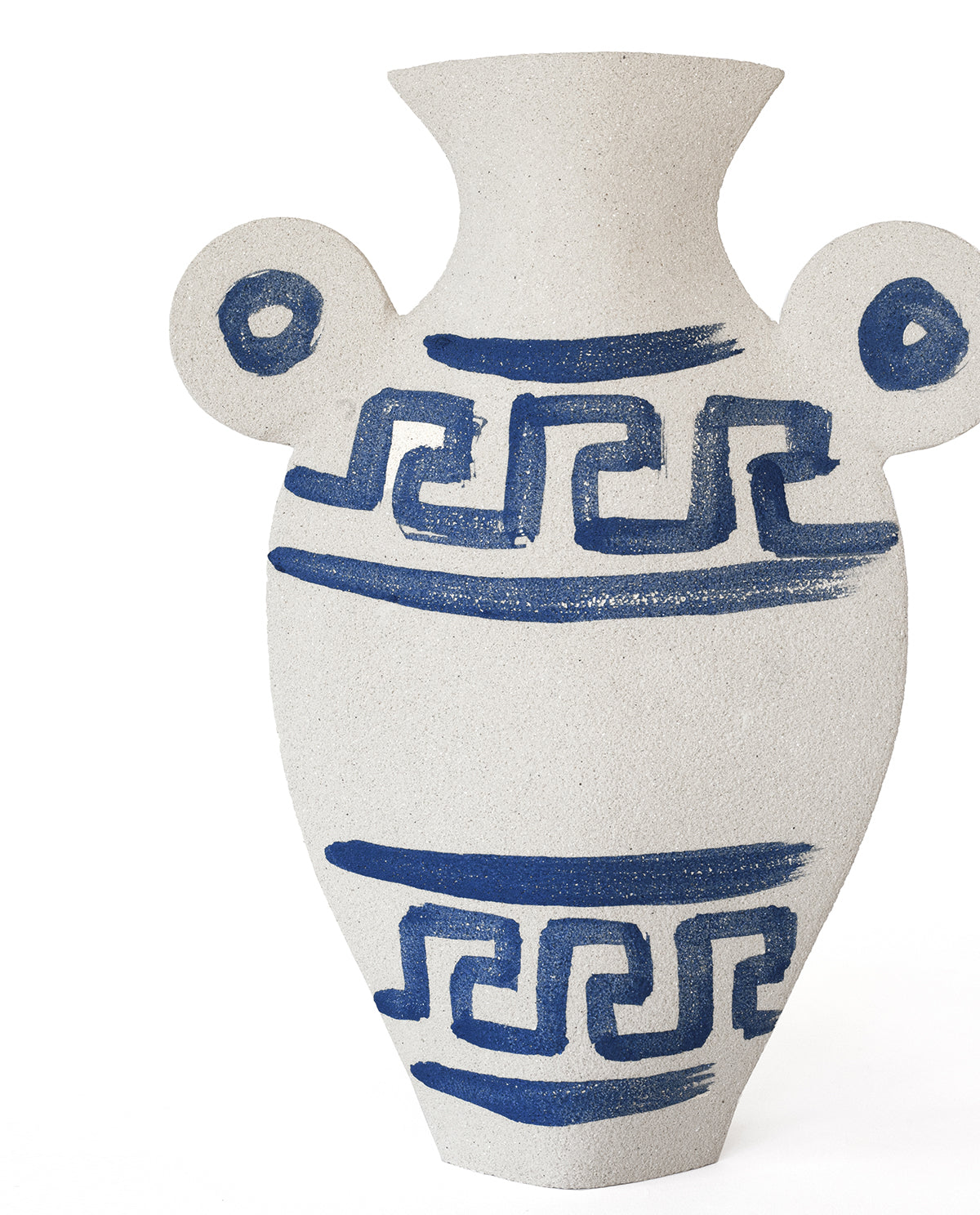 Hand-painted greek vase by INI CERAMIQUE with geometric patterns and textured finish