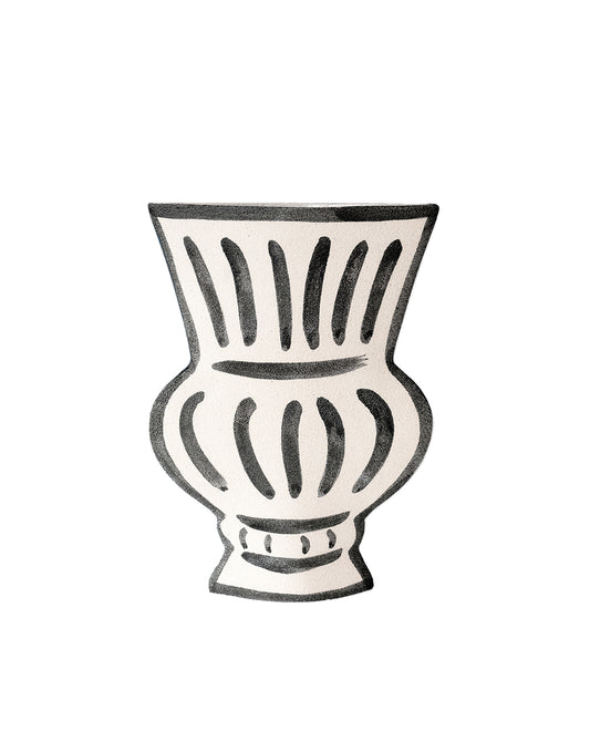 Hand-painted greek vase by INI CERAMIQUE with geometric patterns and a textured finish