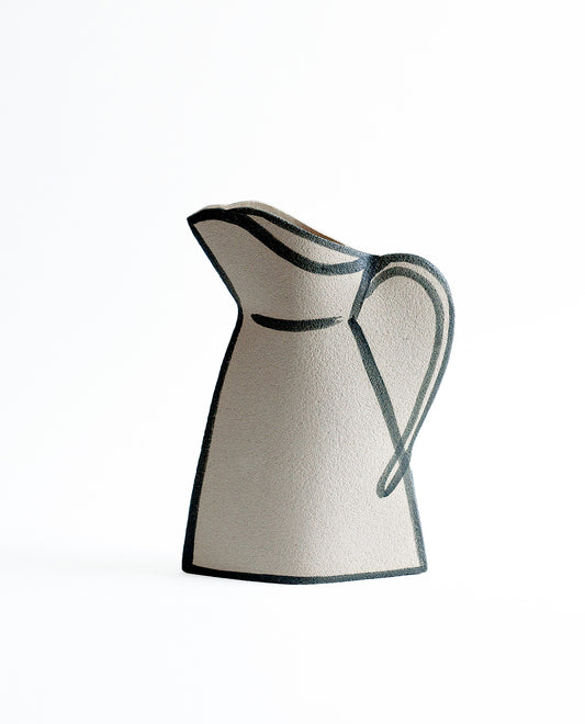 Hand-painted trompe l'oeil vase by INI CERAMIQUE with illustrative patterns and a textured finish