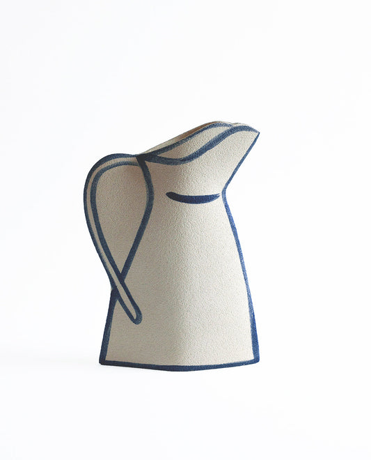 Hand-painted trompe l'oeil vase by INI CERAMIQUE with illustrative patterns and a textured finish