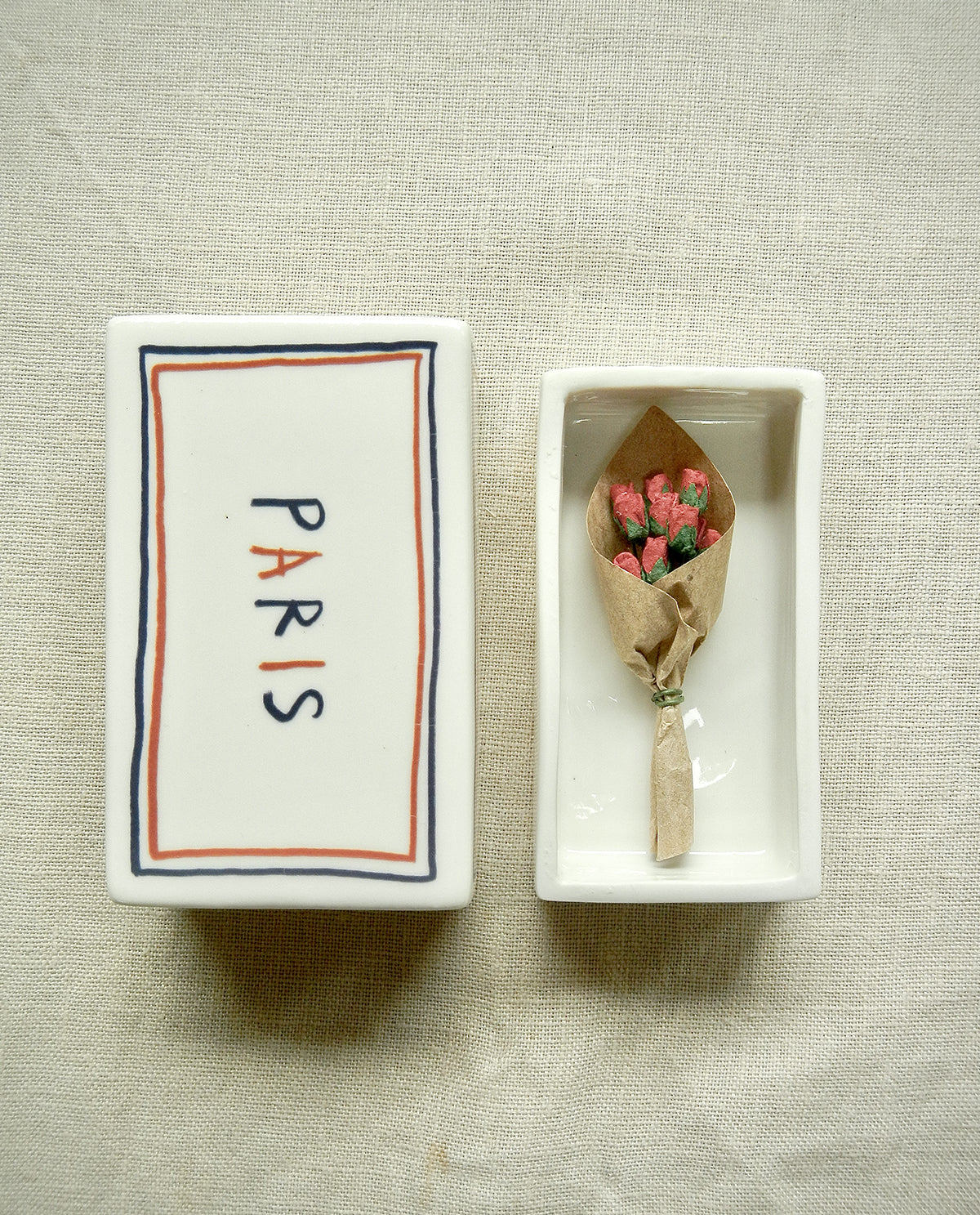 Ceramic matchbox with hand-drawn Paris illustration