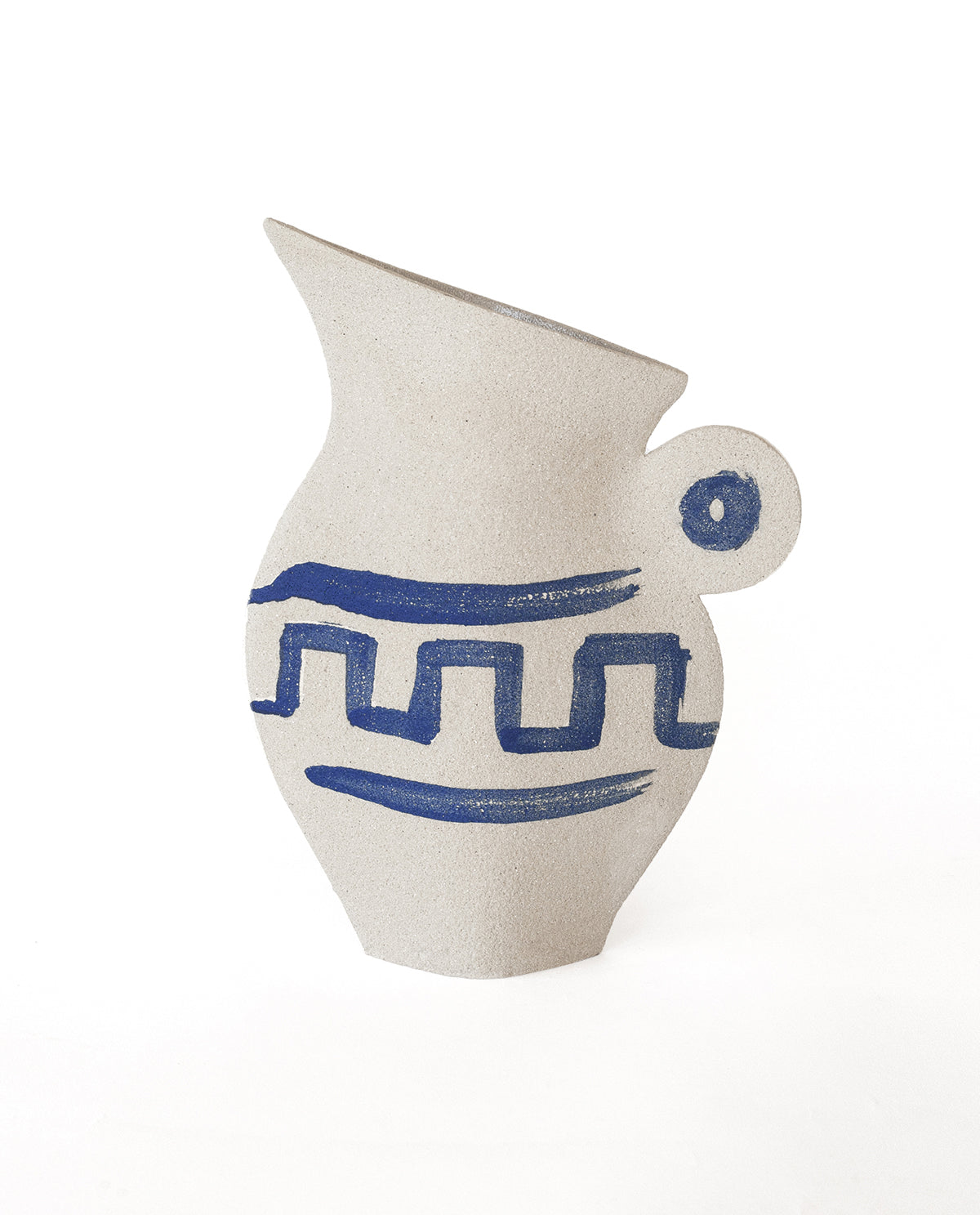 Hand-painted greek vase by INI CERAMIQUE with geometric patterns and textured finish