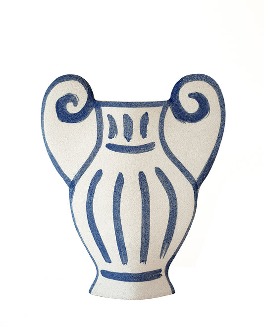 Hand-painted greek vase by INI CERAMIQUE with geometric patterns and a textured finish