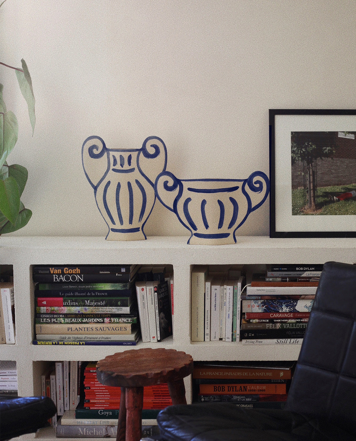 Hand-painted greek vase by INI CERAMIQUE with geometric patterns and a textured finish