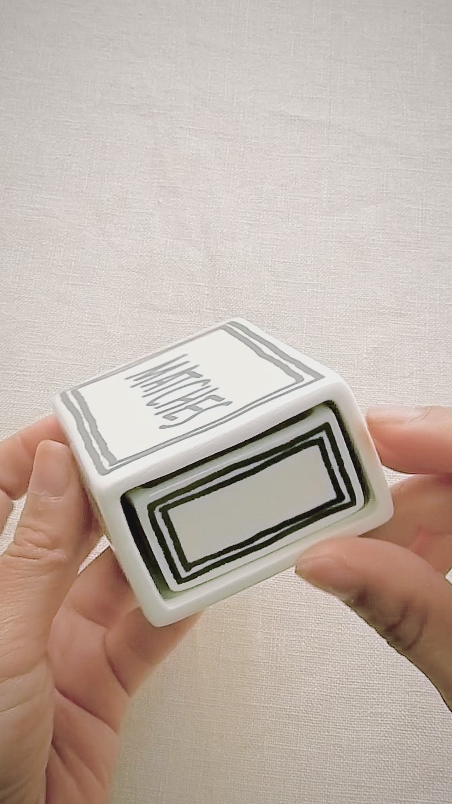 Ceramic matchbox with handwritten “Matches” design