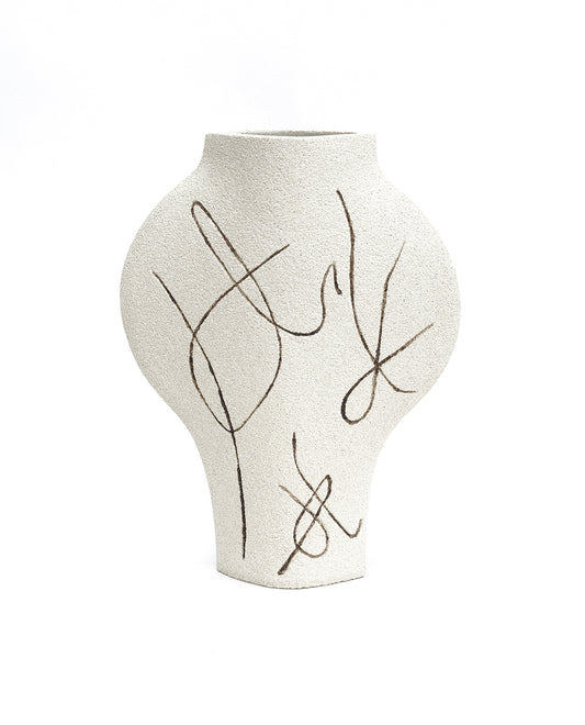 Hand-painted abstract vase by INI CERAMIQUE with carved patterns and textured finish