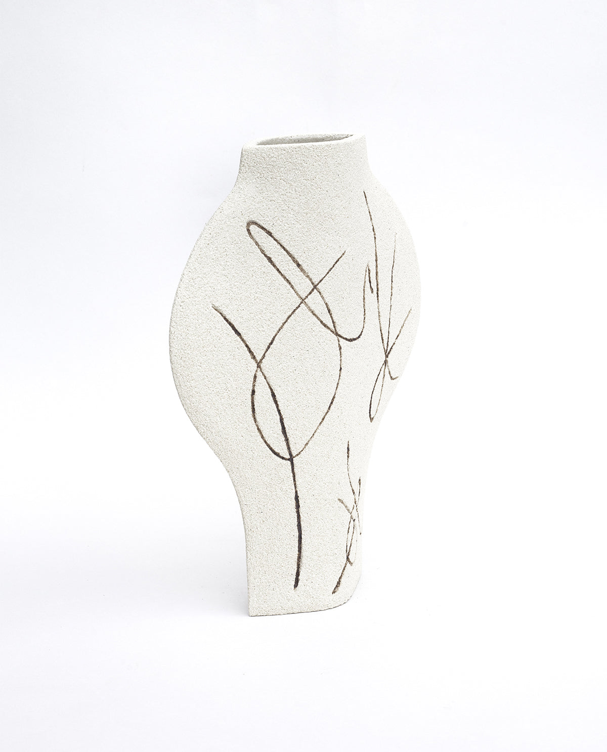 Hand-painted abstract vase by INI CERAMIQUE with carved patterns and textured finish
