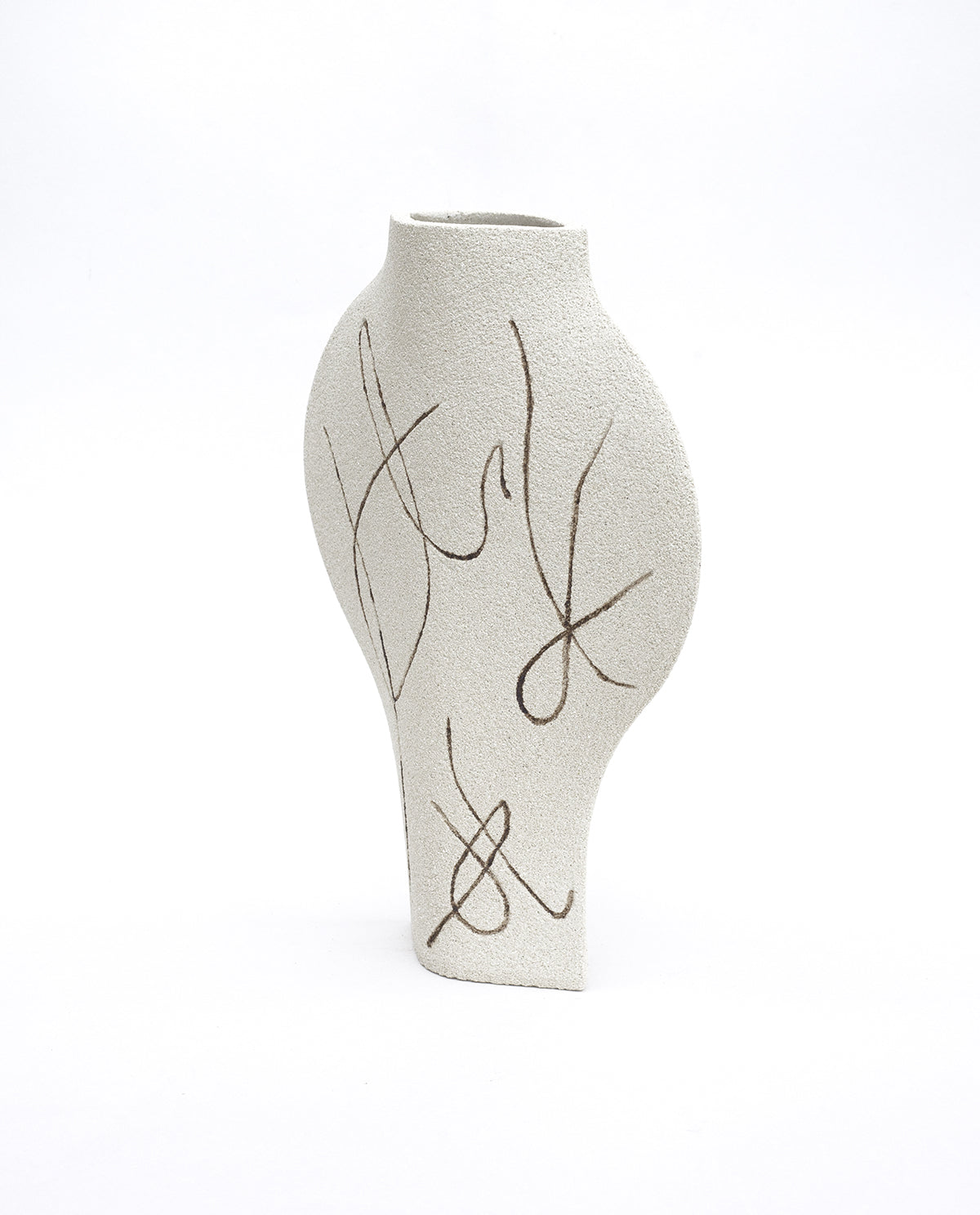Hand-painted abstract vase by INI CERAMIQUE with carved patterns and textured finish