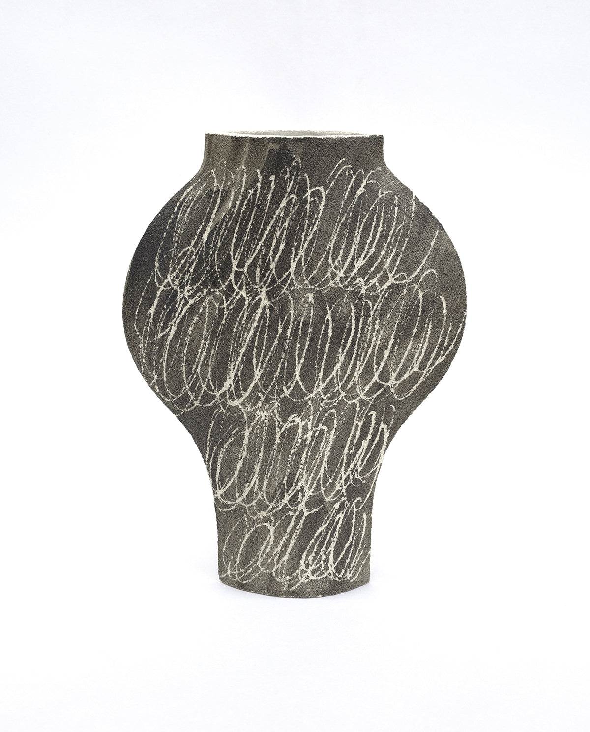 Hand-painted abstract vase by INI CERAMIQUE with geometric patterns and textured finish