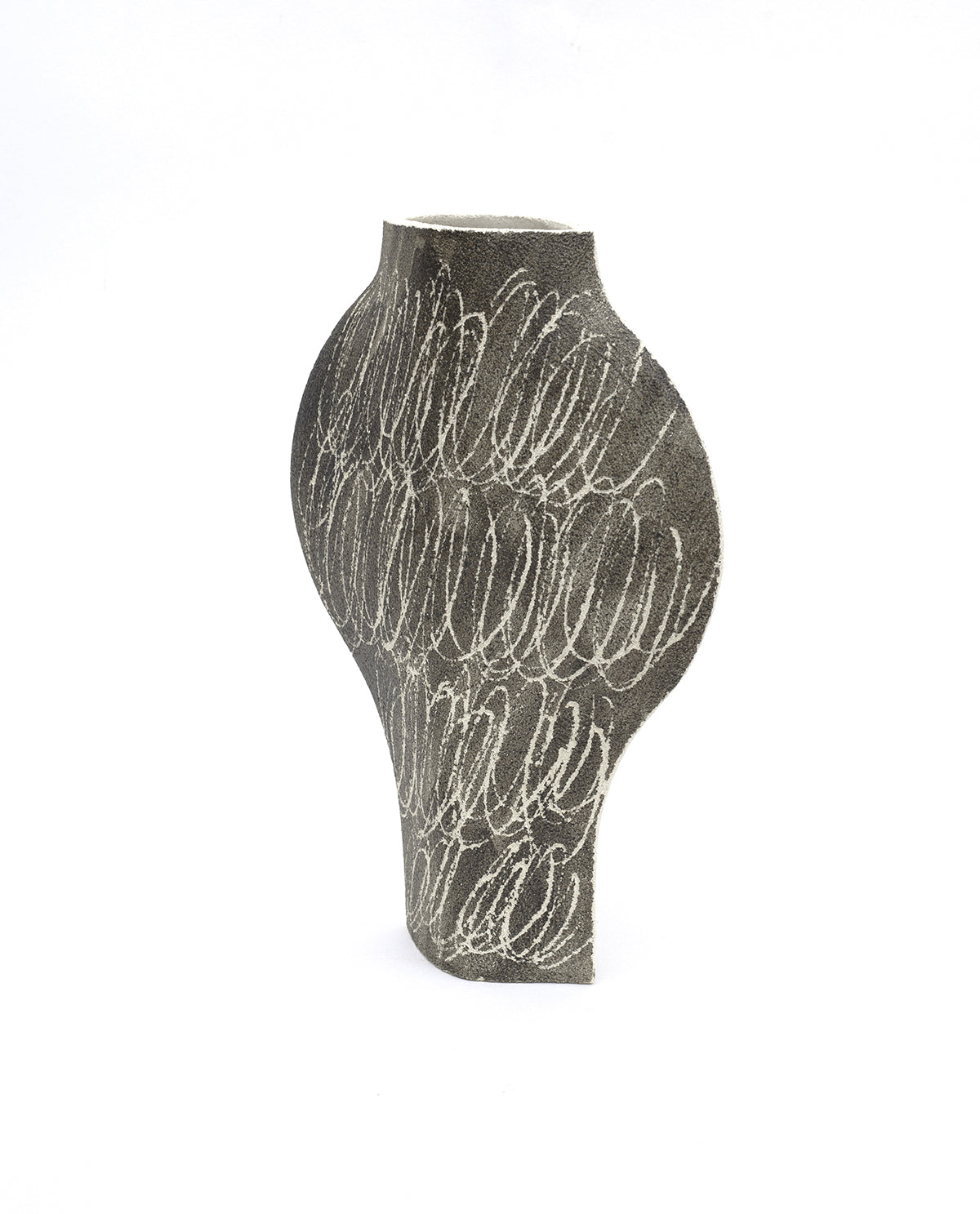 Hand-painted abstract vase by INI CERAMIQUE with geometric patterns and textured finish