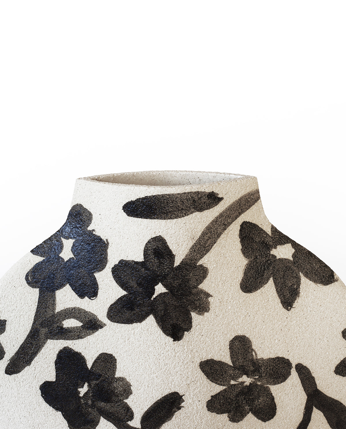 Hand-painted floral vase by INI CERAMIQUE with flowers patterns and textured finish