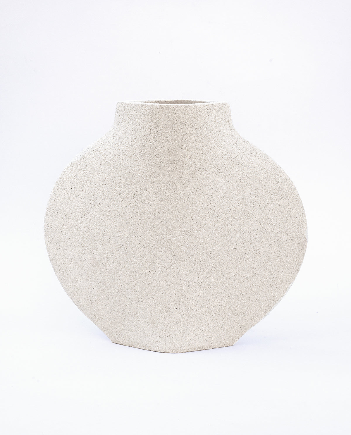 Hand-painted abstract vase by INI CERAMIQUE with geometric round patterns and textured finish