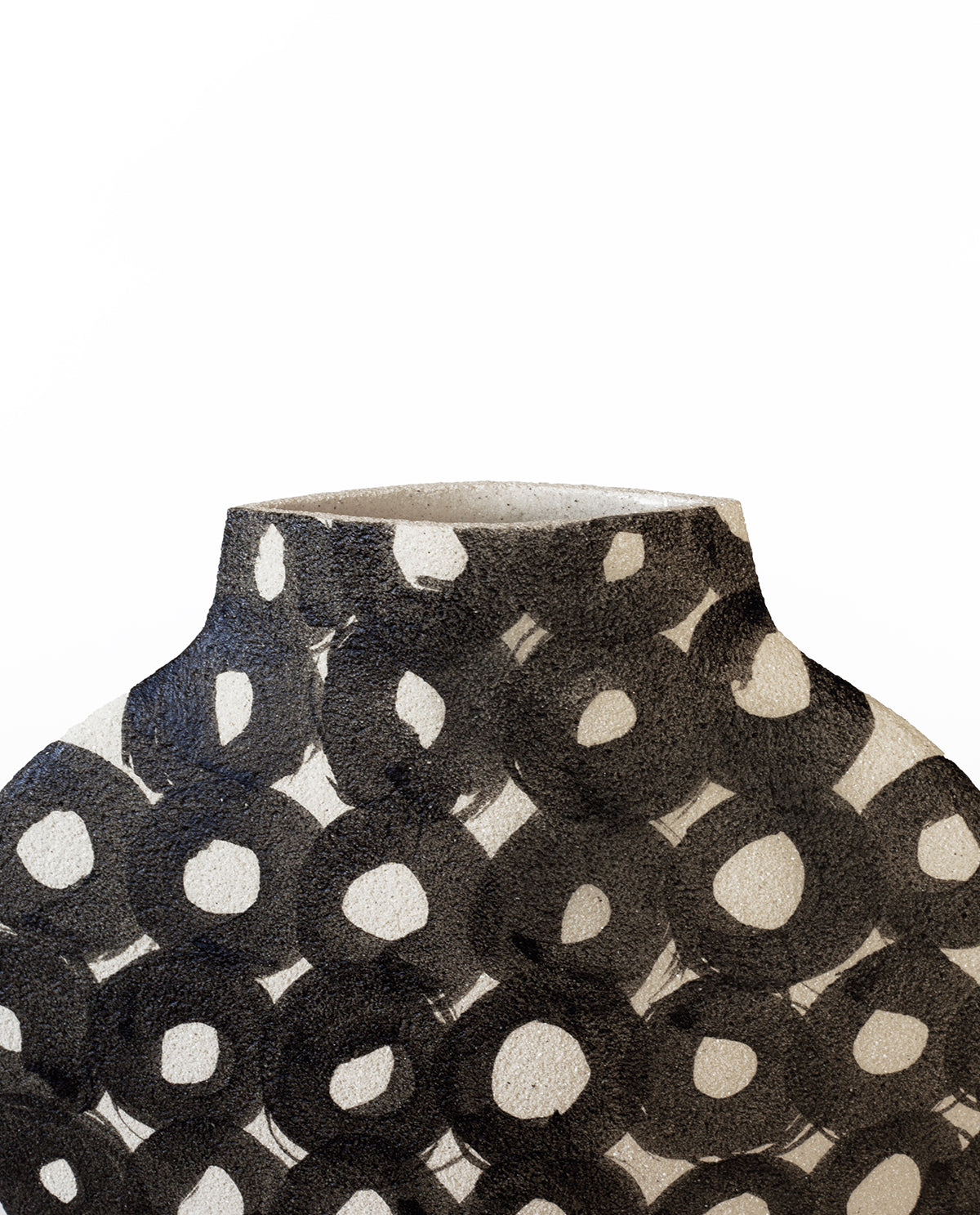 Hand-painted abstract vase by INI CERAMIQUE with geometric patterns and textured finish