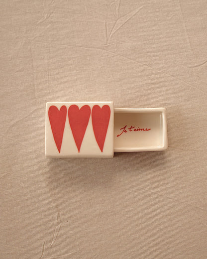 'Mini 3 Hearts’ Ceramic Matchbox