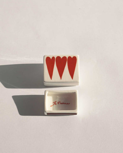 'Mini 3 Hearts’ Ceramic Matchbox