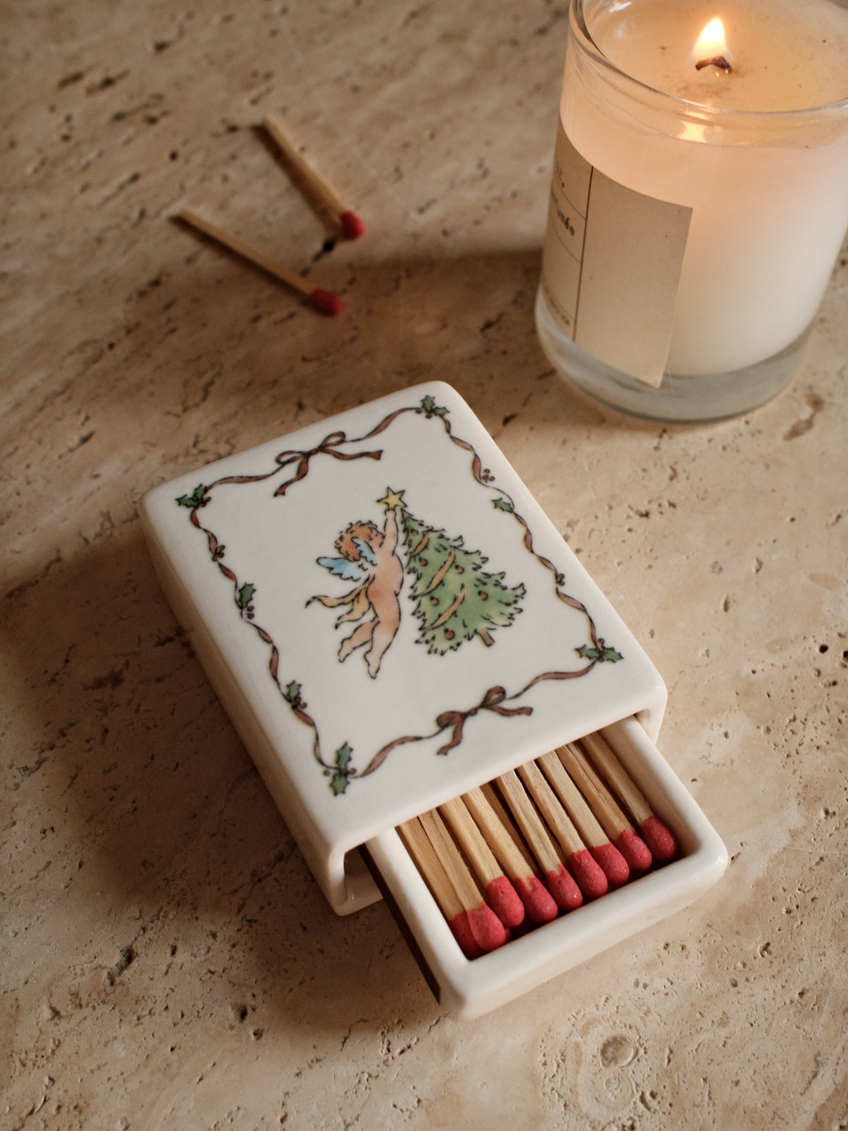 'Angel & Tree' Mini Ceramic Matchbox