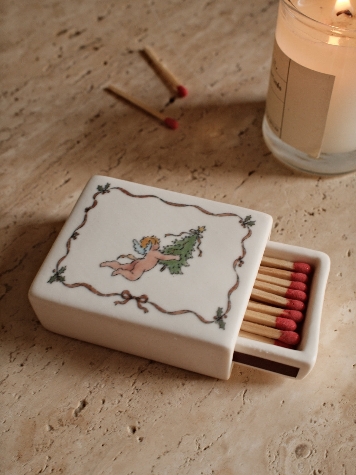 'Angel & Tree' Mini Ceramic Matchbox