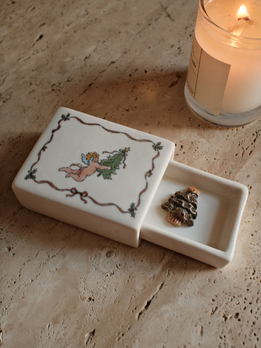 'Angel & Tree' Mini Ceramic Matchbox
