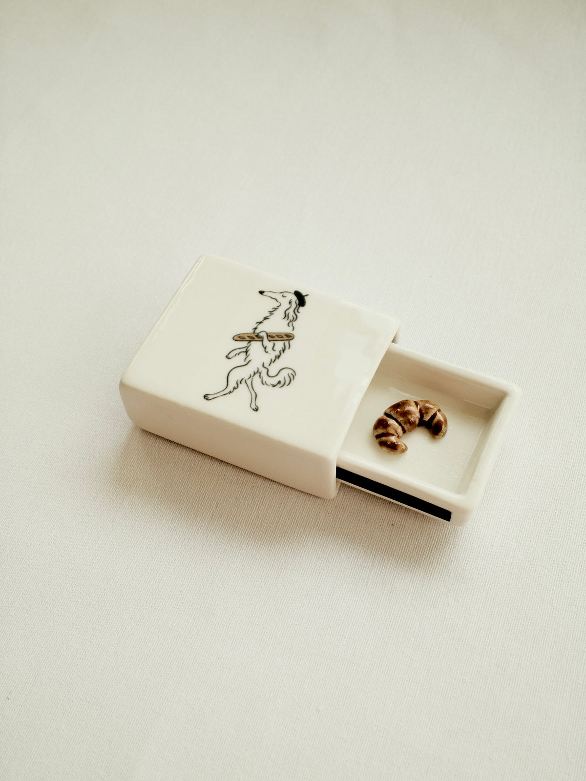 'Baguette Dog' Mini Ceramic Matchbox