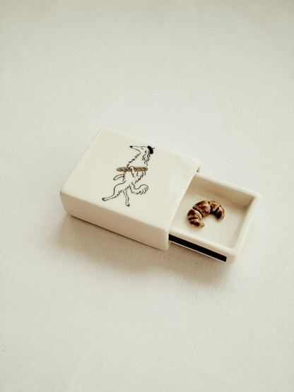 'Baguette Dog' Mini Ceramic Matchbox