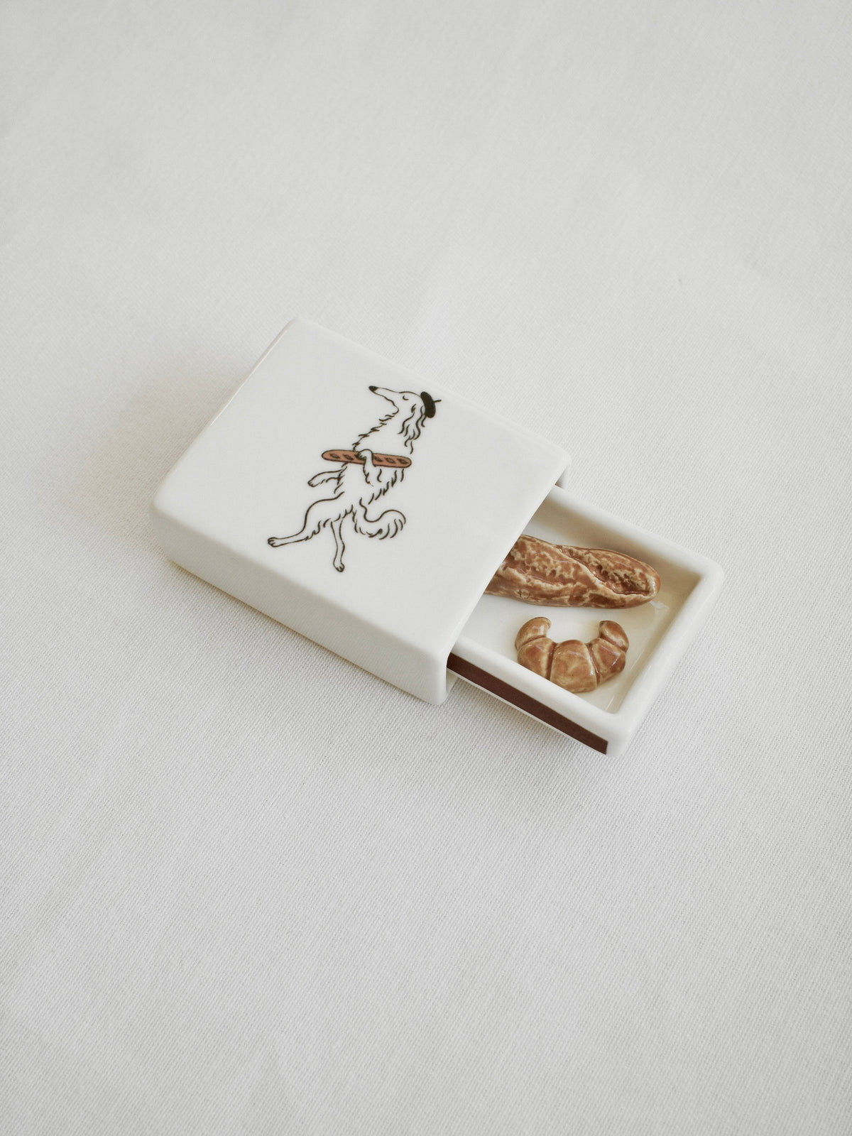 'Baguette Dog' Mini Ceramic Matchbox