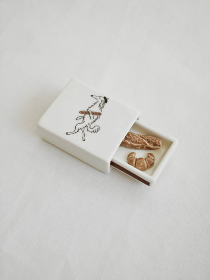 'Baguette Dog' Mini Ceramic Matchbox