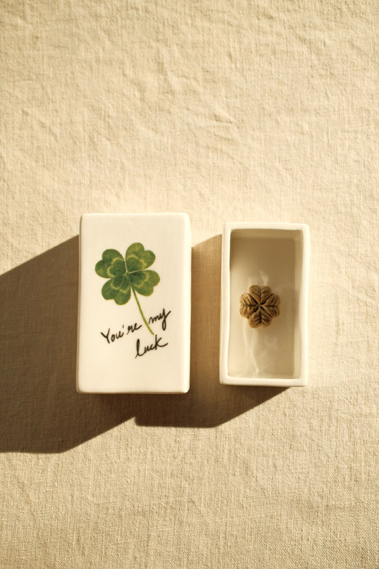 Handcrafted ceramic matchbox with clover motif made in France