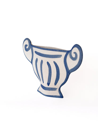 Hand-painted greek vase by INI CERAMIQUE with geometric patterns and textured finish