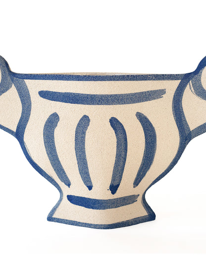 Hand-painted greek vase by INI CERAMIQUE with geometric patterns and textured finish