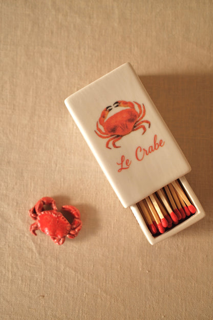 Ceramic matchbox with hand-drawn crab french illustration