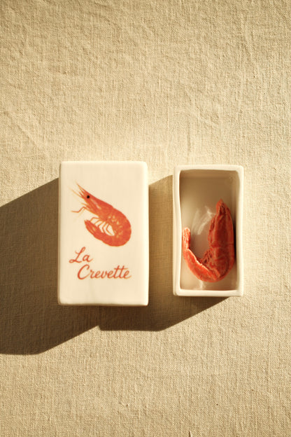 Handcrafted ceramic matchbox with shrimp motif made in France