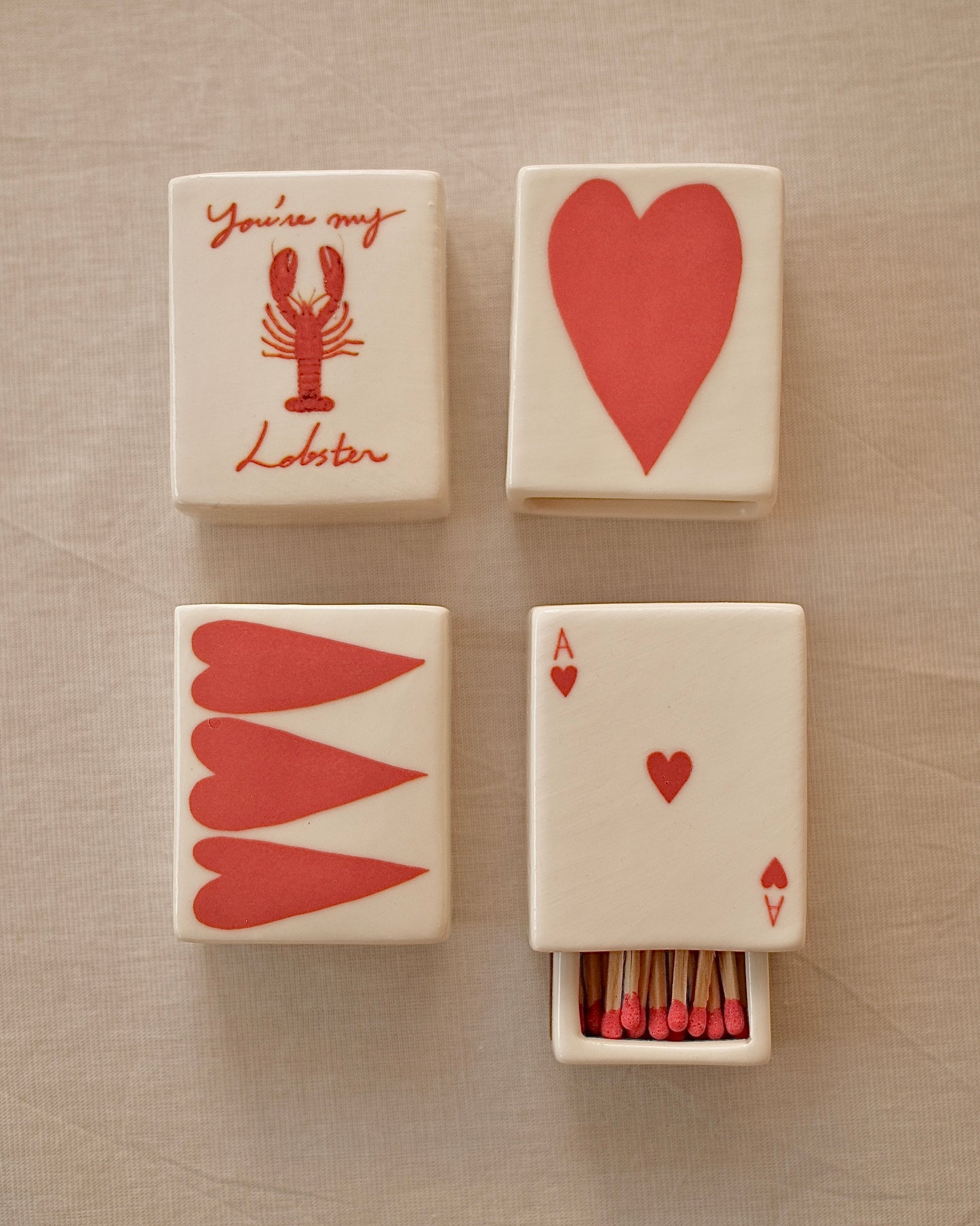 'Mini 3 Hearts’ Ceramic Matchbox