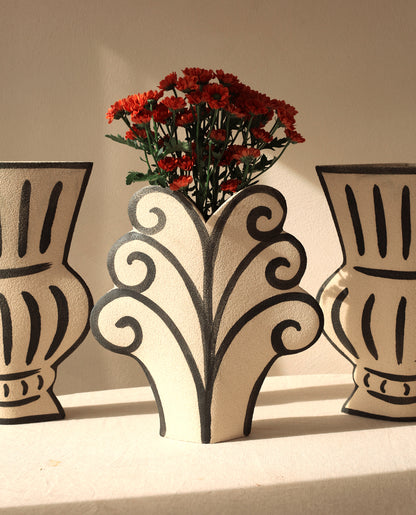 Hand-painted greek vase by INI CERAMIQUE with geometric patterns and textured finish