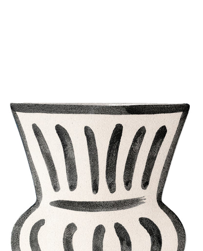 Hand-painted greek vase by INI CERAMIQUE with geometric patterns and a textured finish