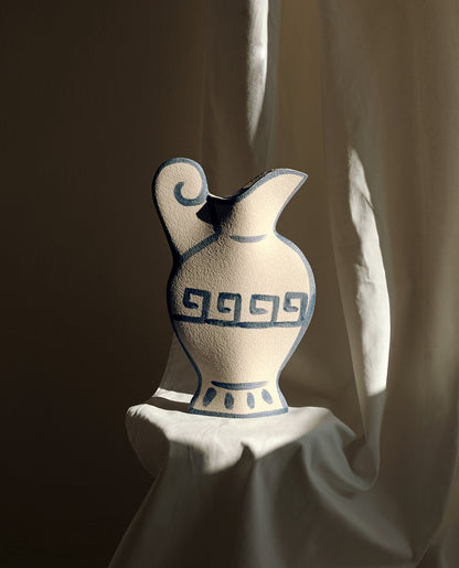 Hand-painted greek vase by INI CERAMIQUE with geometric patterns and textured finish