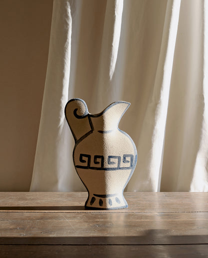 Hand-painted greek vase by INI CERAMIQUE with geometric patterns and textured finish