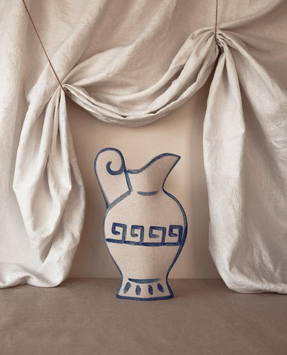 Hand-painted greek vase by INI CERAMIQUE with geometric patterns and textured finish