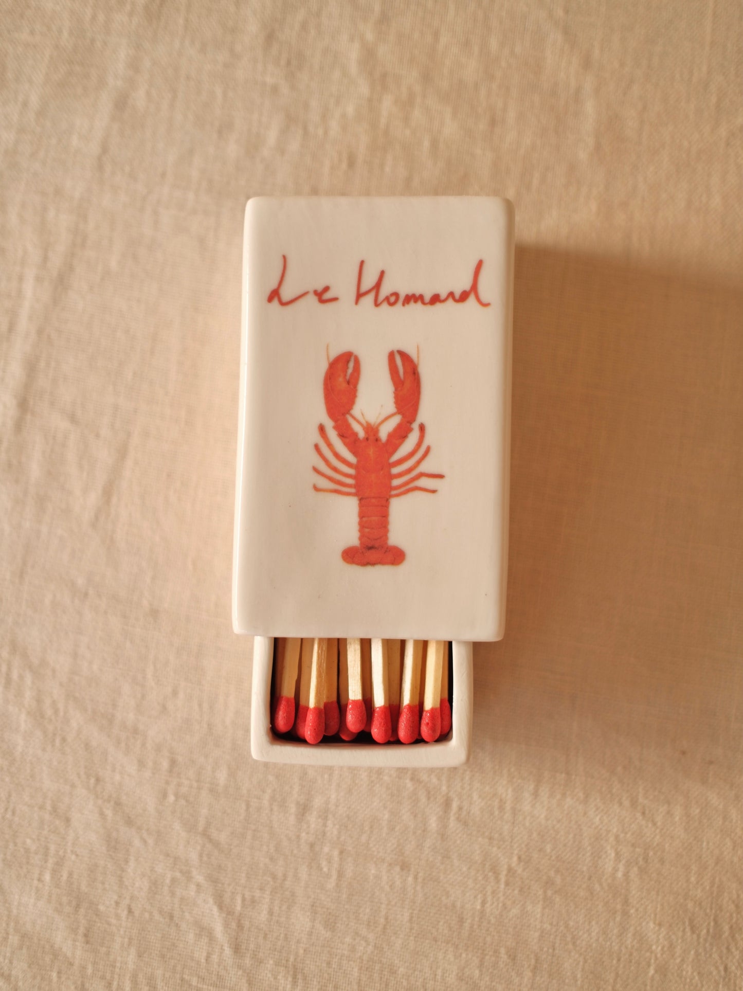 Handcrafted ceramic matchbox with lobster motif made in France
