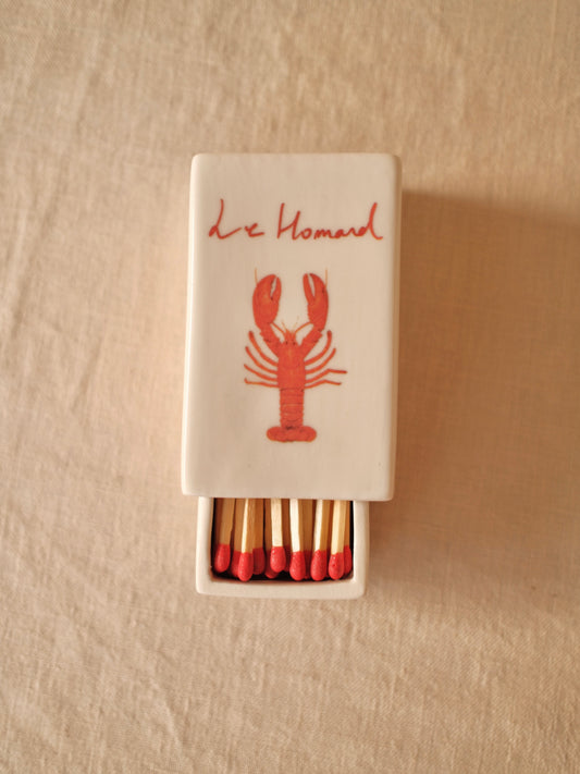 Handcrafted ceramic matchbox with lobster motif made in France