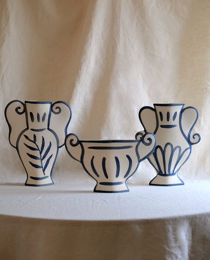 Hand-painted greek vase by INI CERAMIQUE with geometric patterns and a textured finish