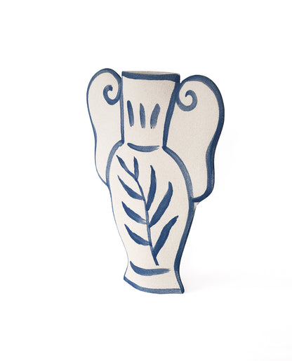 Hand-painted greek vase by INI CERAMIQUE with leaf patterns and textured finish