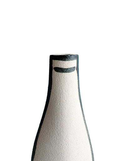 Hand-painted trompe l'oeil vase by INI CERAMIQUE with illustrative patterns and a textured finish