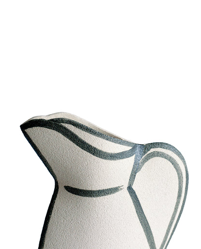 Hand-painted trompe l'oeil vase by INI CERAMIQUE with illustrative patterns and a textured finish