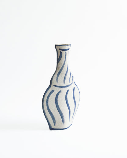 Hand-painted trompe l'oeil vase by INI CERAMIQUE with geometric patterns and a textured finish